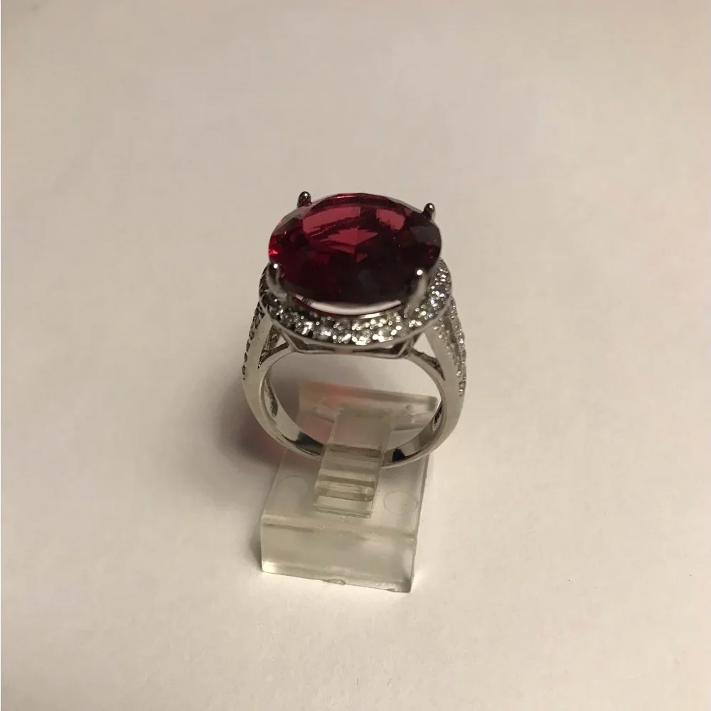 Garnet Stamped 925 Sterling Silver Ring